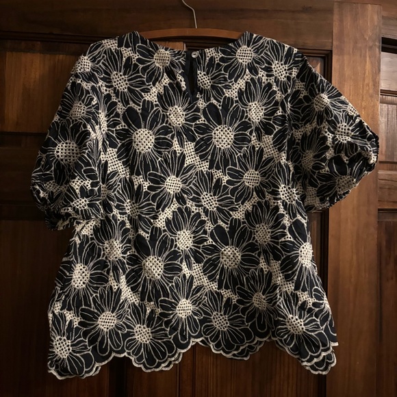 NWOT Floral Lace Women's Top - Navy Blue - Picture 4 of 6